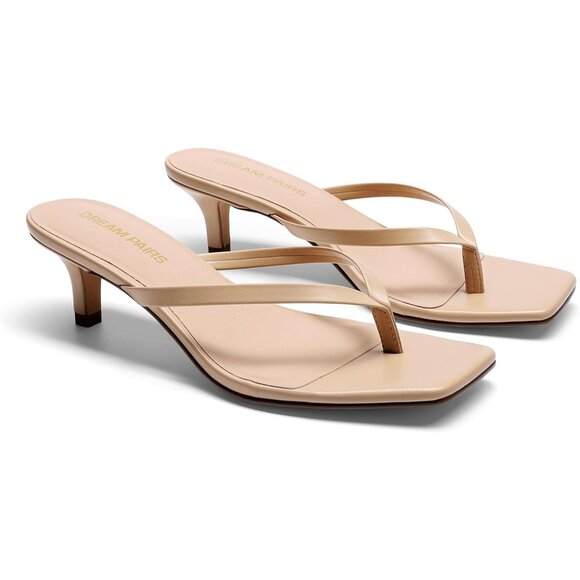 Dream Pairs Women Nude Faux Leather  Square Open Toe  Low Heels Sandals Shoes - Picture 3 of 8